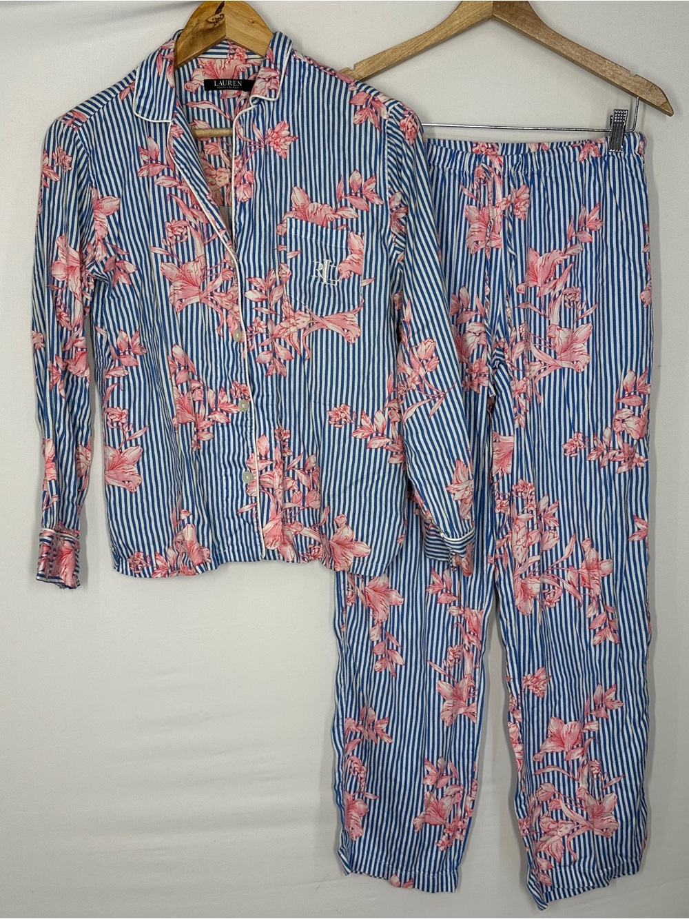 Lauren Ralph Lauren Women’s Floral Pajamas Set Small Blue Pink Pjs LRL
